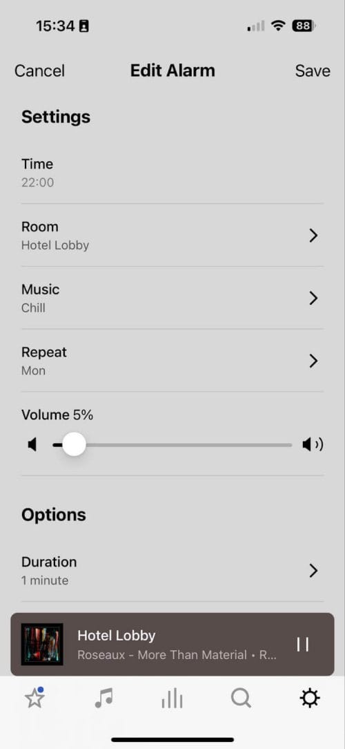 How to schedule music on Sonos using the alarm feature | Create alarm with duration of 1 minute

