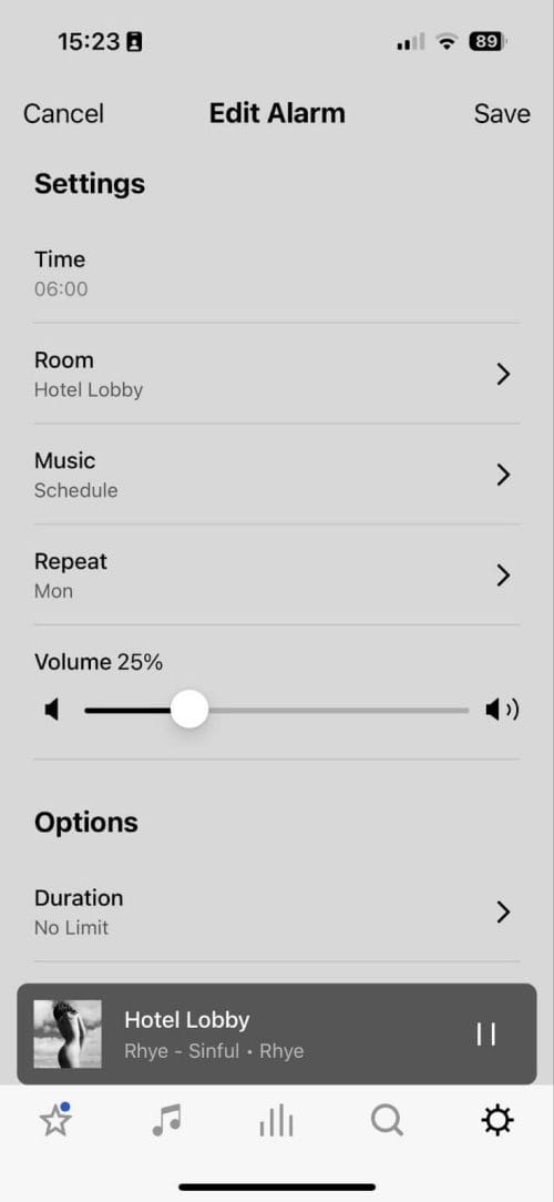 How to schedule music on Sonos using the alarm feature | Edit alarm, set volume